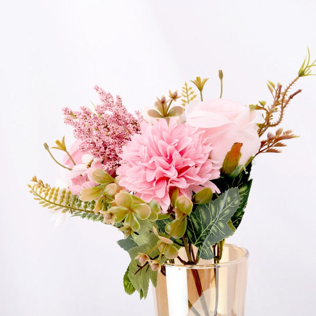 Artificial Flowers Rose lavender Hydrangea Daisy Autumn Hybrid Bouquet for Home Wedding Christmas Decor Fall Silk Fake Flower