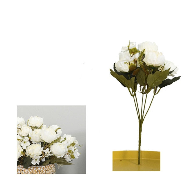 5 Head Bouquet Peony Artificial Flowers Small White Silk Peonies Fake Flowers Wedding Party Home Decoration Rose Flower Pink Art