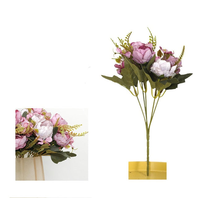 5 Head Bouquet Peony Artificial Flowers Small White Silk Peonies Fake Flowers Wedding Party Home Decoration Rose Flower Pink Art