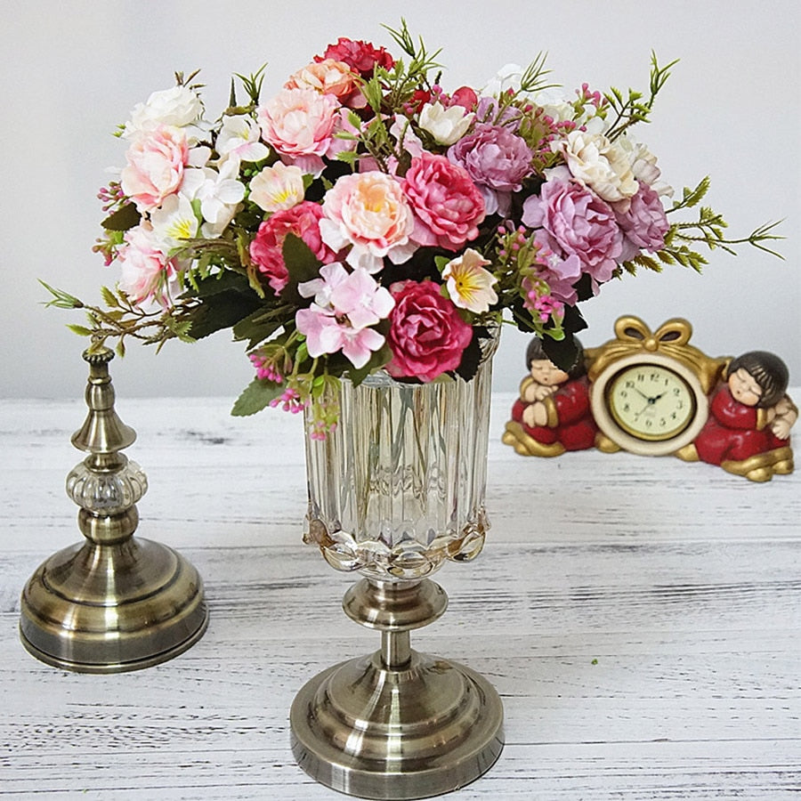 Artificial Flowers Rose Silk Flowers Bouquet Small Peony Fake Flowers Faux flores Wedding Home DIY Decoration Valentine's Day