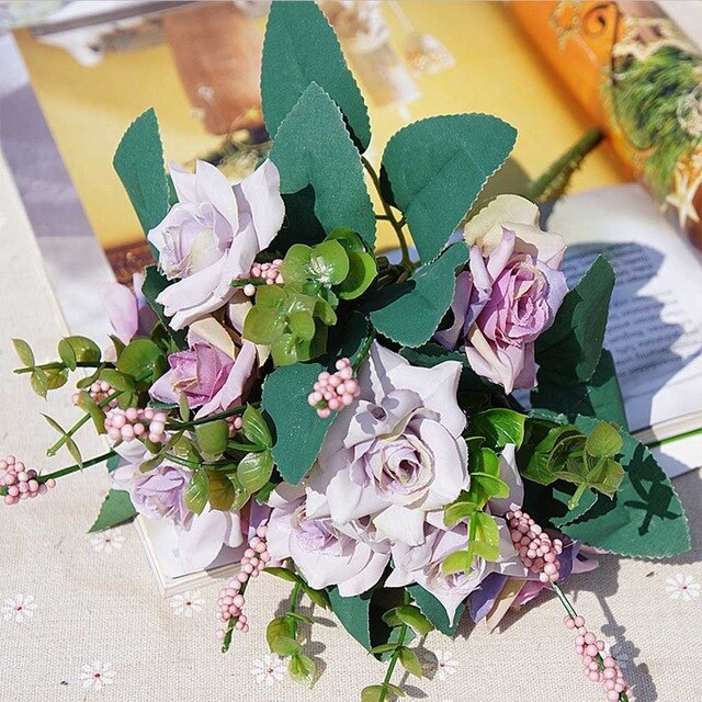 10 heads cheap artificial flowers christmas decorations for home wedding silk roses bride bouquet accessories clearance